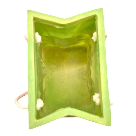 Ceramic Gift Bag Planter Vase Pen Cup Green Multicolor 1980s Floral Pattern 4" - Picture 5 of 9